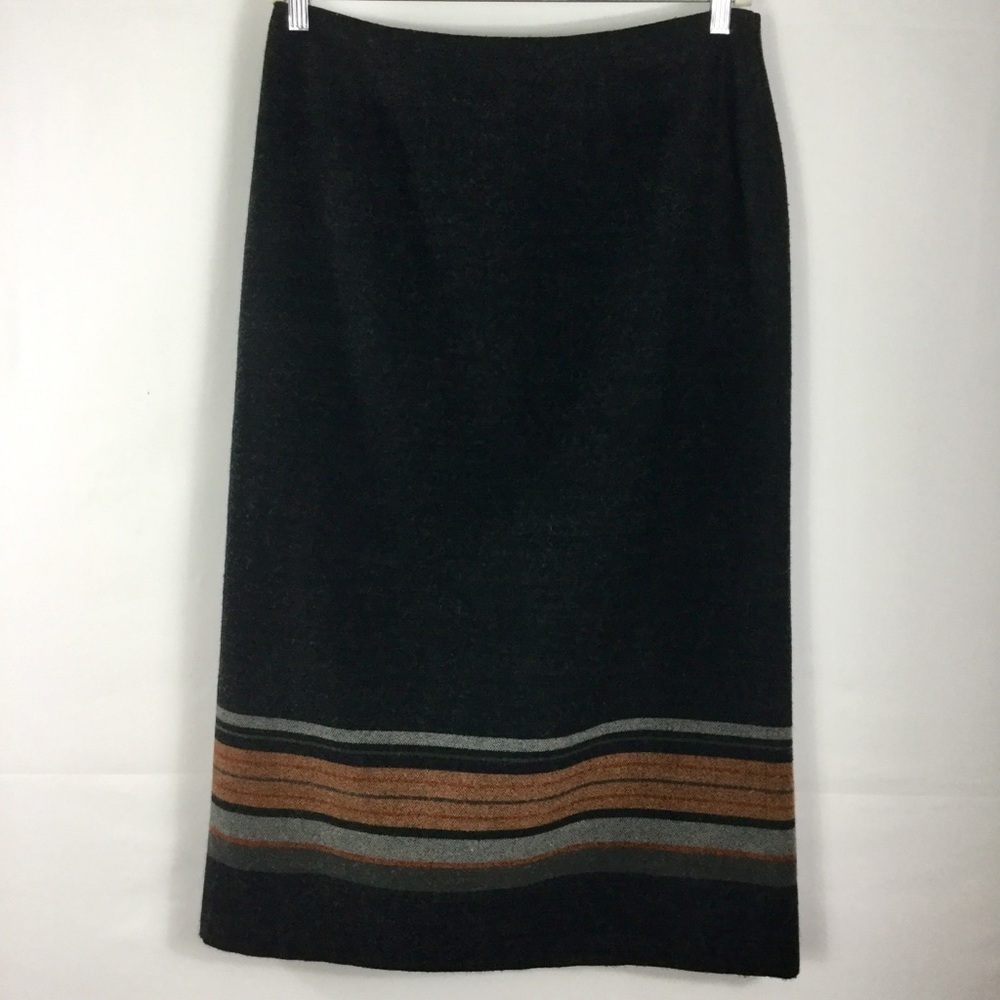 90s Black Blanket Striped Maxi Skirt Southwestern Wool Blend Long Pencil Skirt